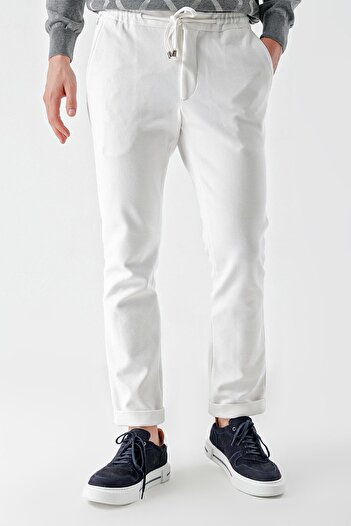 Morven Men's White Polyviscon Trend Drawstring Jogger Slim Fit Sports Trousers