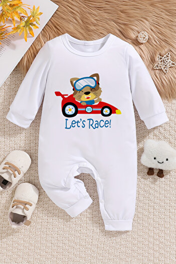 ADABEBEK New Season Baby Jumpsuit with Racing Time Print - 22219 with Snaps from the Bottom