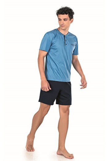 Pierre Cardin Erkek Mavi Damat Çeyizlik 3lü Penye Pijama Takımı