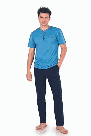 Pierre Cardin Erkek Mavi Damat Çeyizlik 3lü Penye Pijama Takımı
