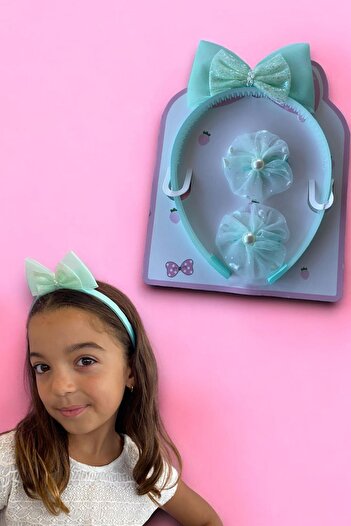 TAKIŞTIR Turquoise Color Ribbon Figured Crown and Side Buckle Set