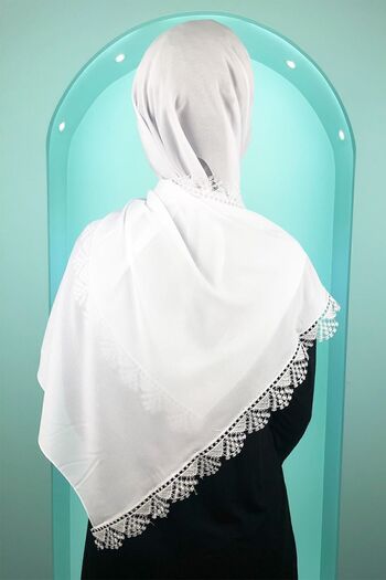 Ebruli Women's Minacarin Chiffon Lace Needle Embroidered Ecru Hijab Prayer Mevlüt Cover Evening Dress Shawl