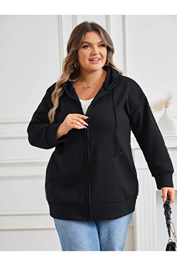 EYAX MODA Kadın Kapüşonlu Fermuarlı Sweatshirt