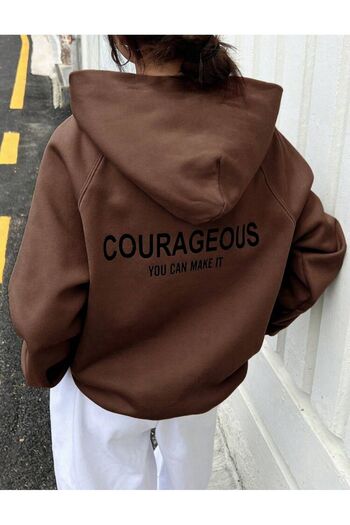 AFROGİYİM Unisex Courageous Back Printed Oversize Hoodie