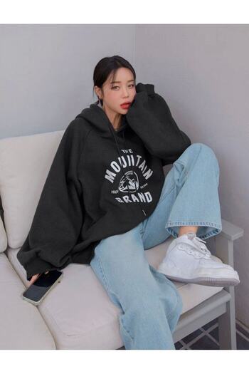 AFROGİYİM Γυναικείο φούτερ The Mountain Grand με στάμπα Hooded Oversize