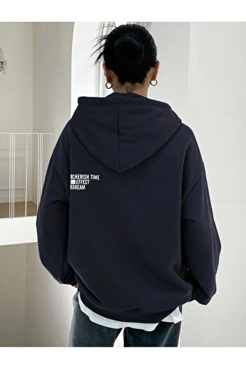 AFROGİYİM Γυναικείο φούτερ Cheris Time Printed με κουκούλα Oversize