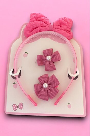 TAKIŞTIR Fuchsia Color Ribbon Figured Crown and Side Buckle Set