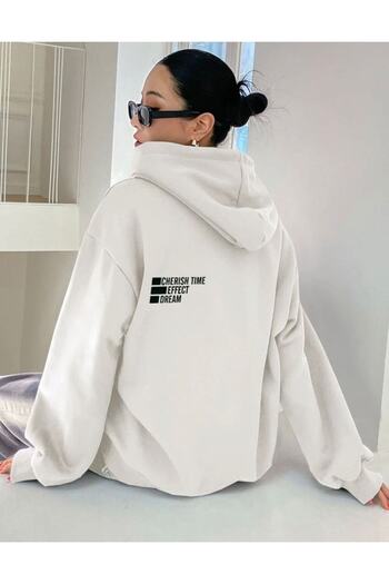 AFROGİYİM Γυναικείο φούτερ Cheris Time Printed με κουκούλα Oversize