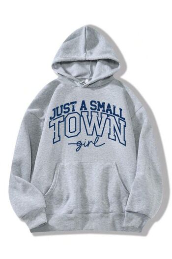 AFROGİYİM Unisex Gray Just Small Town Printed Oversize Hooded Hoodie