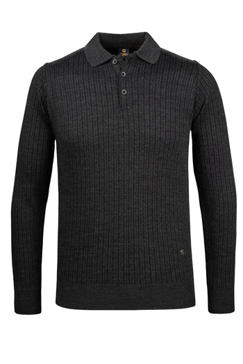 Çizgi Triko Men's Polo Collar Striped Knitwear Sweater - Patterned Sleeve and Waist Elastic, Steel Knit Classic Fit - 5004F