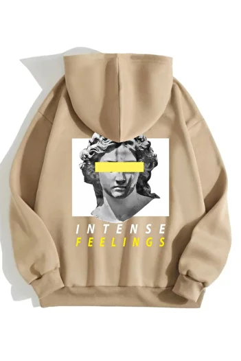 AFROGİYİM Unisex Έντονα Αισθήματα Κίτρινη Πλάτη Εκτύπωση Oversize Hoodie Hoodie