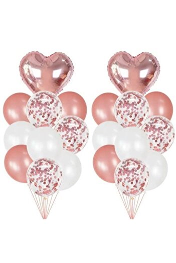 Partioutlet 30 Adet Rose Kalp Uçan Balon Demeti