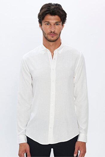 Tudors Λευκό πουκάμισο Viscose Slim Fit - Slim Fit, γιακά με κουμπιά