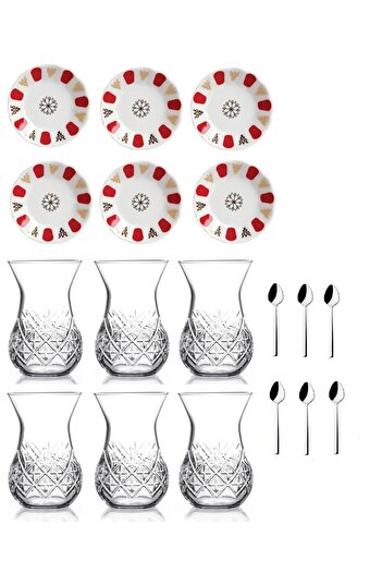 Paşabahçe 18 Piece Red İncebelli Authentic Beginner Tea Cup Set