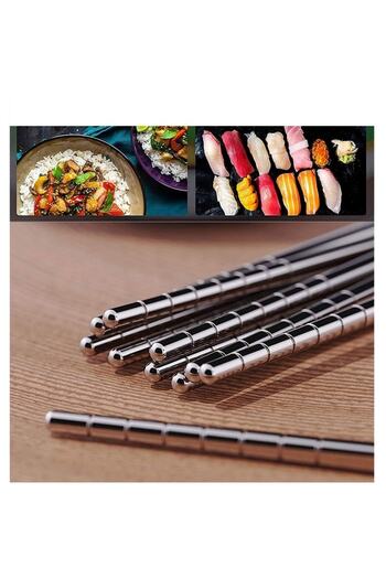 hediyeofisi Korean Food Stick Stainless Metal Chopstick 10 Pairs (20 Pieces)