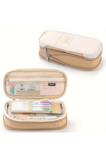 Streak Travel Stationery Makeup Bag - Pencil Case, Desk Accessory Organizer, Coffee