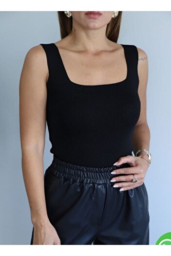 Qu Style Women's Square Neck Tank Top Blouse Black