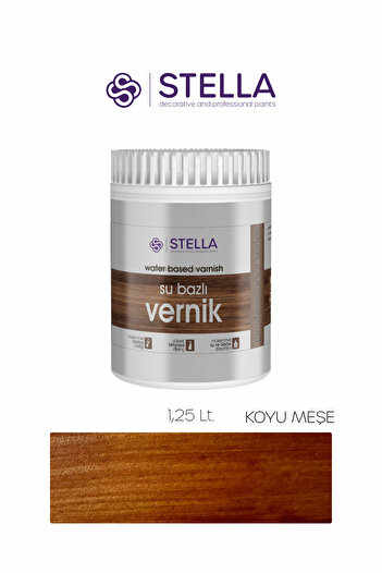 Stella Su bazlı ahşap koruyucu vernik çok amaçlı  -Koyu meşe