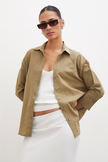Never more Khaki Colored Fakir Sleeve Slit Shirt