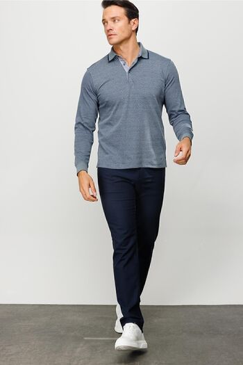 Desen Triko Men's Polo Neck Square Patterned Long Sleeve Sweatshirt Smoked