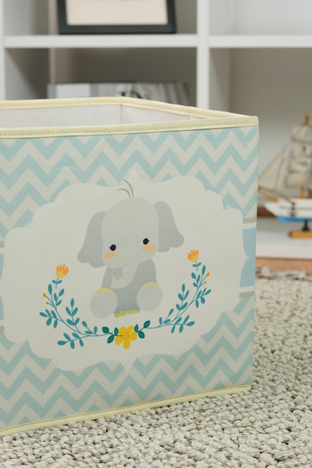 PRENDİ HOME 30x30x30 Coverless Blue Elephant Animal Figure Printed Toy Storage Box