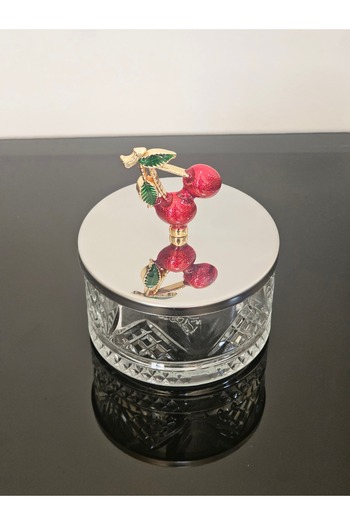 atabey home collection ŞEKERLİK 1 ADET GÜMÜŞ KAPAKLI KİRAZ DETAYLI ÇEREZLİK & SUNUMLUK