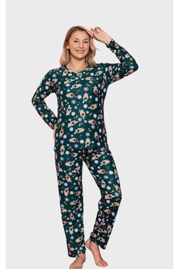tusem butik homewear Σετ γυναικείες πιτζάμες από βαμβακερό πράσινο σουέντ - μακρυμάνικο, Πρωτοχρονιάτικο Concept
