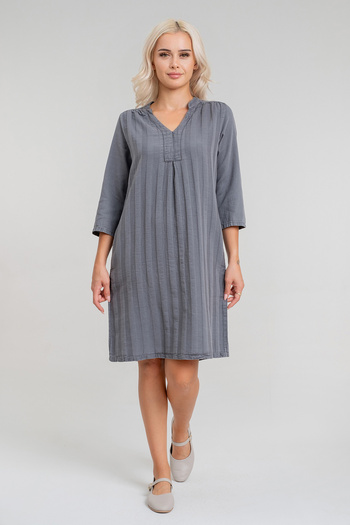 Bold & Young Women's 3/4 Sleeve Pocket Corded Cotton Legendary Dress - Non-Shrink Woven Fabric
