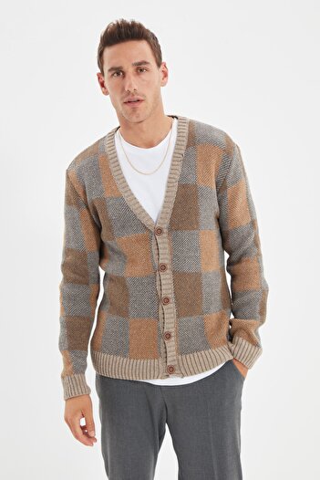Trendyol Collection Μάλλινη πλεκτή ζακέτα με καρό λαιμόκοψη - TMNAW22HI0072