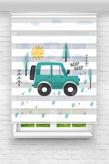 Perdecizade Yeşil Jeep Dijital Baskılı Zebra Perde-çocuk Odası Perdesi-zebra Stor Perde