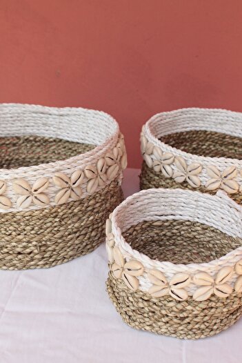 New Obsessions Σετ καλάθι 3 τεμαχίων με κέλυφος Rattan