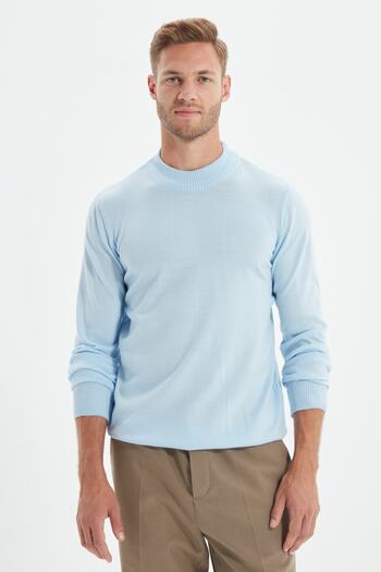 Trendyol Collection Ανδρικό μπλε πουλόβερ με λεπτή εφαρμογή Basic - Μισό ζιβάγκο, Slim Fit TMNAW21KZ0758