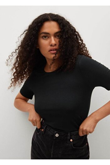 MANGO Woman Women's Black Short Sleeve T-Shirt