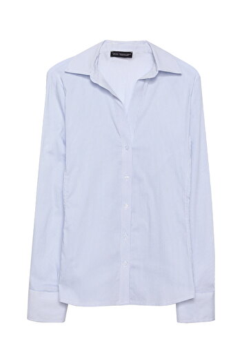 Quzu Blue Striped Slim Shirt