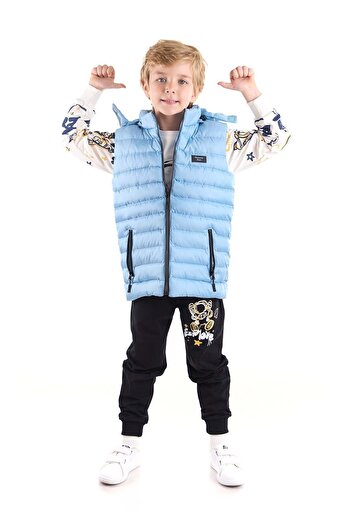 AHENGİM Kids Erkek Çocuk Moda Trendi Kapüşonlu Şişme Yelek Ak215051