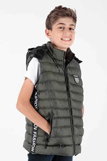 AHENGİM Boy's Fashion Trend - Puffer Vest with Hood and Stripe Ak 213839