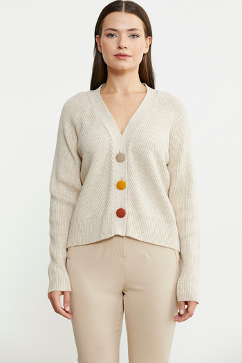 Sementa Cardigan de tricotaj de culoare bej deschis - cu nasturi