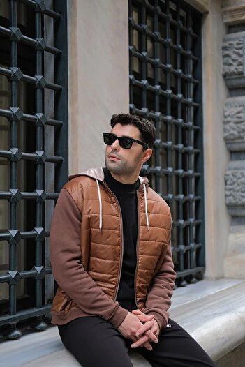 For You Casual Καφέ φούτερ με καπιτονέ τσέπη με κουκούλα και φερμουάρ