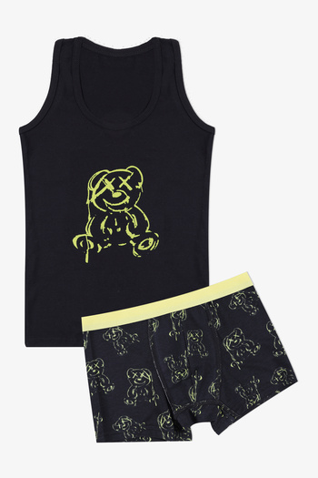 koza iç giyim Boy's Black Teddy Bear Patterned Athlete Boxer Set