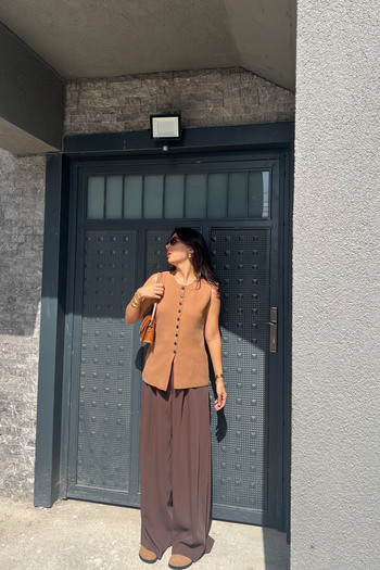 Seda Yalçın Atelier Camel Colored Buttoned Zero Sleeve Vest