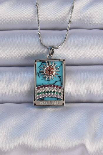 Moka Shopin Mokashopin 316L Tarot Necklace - Colorful Marble Pattern, Zircon Stone and Sun Figure