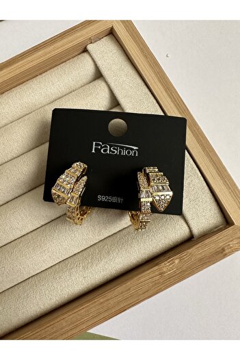 ringbox Gold Baget Taşlı Sarmal Yılan Küpe