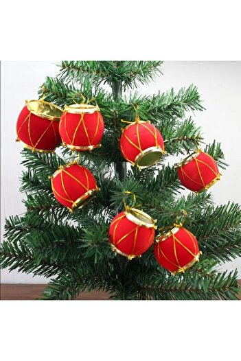 PartAntalya Christmas Red Drum 6 Pieces 5 cm Pine Tree Ornament