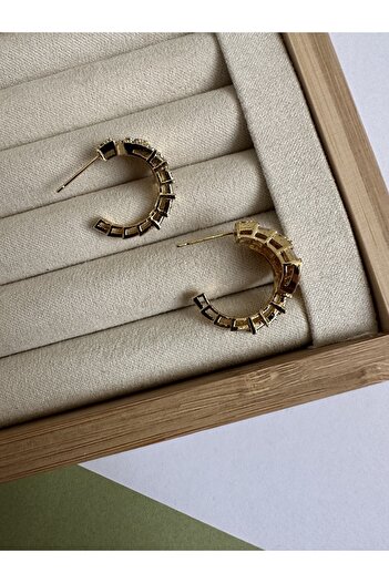 ringbox Gold Baget Taşlı Sarmal Yılan Küpe