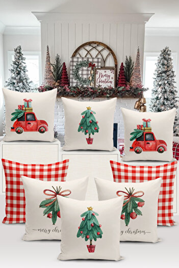 Bertille Home New Year Series - Double Sided Digital Printed 8-Piece Throw Pillow Cover Set (Christmas Christmas Pillow Cover)