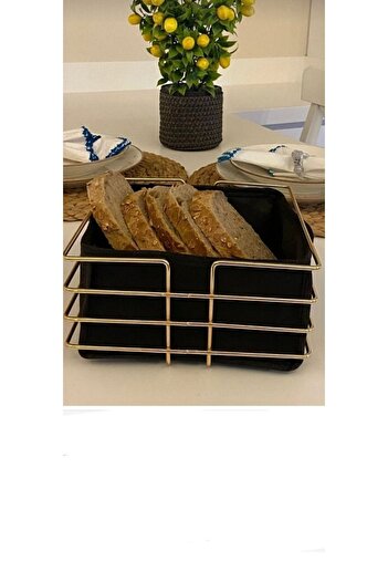 VİZYON Gold Metal Square Bread Basket - Napkin Holder Table Top Box
