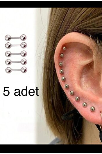 Arescollection 5 ADET İKİ UCU TOP  PİERCİNG KÜPE