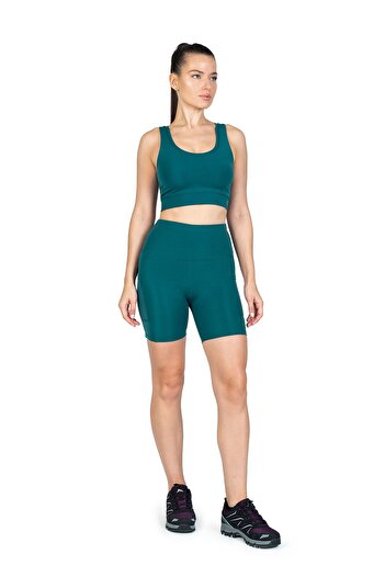 The Step Sports Colanți pantaloni scurți yoga cu talie înaltă Spocket verde petrol - cu buzunare, 6"