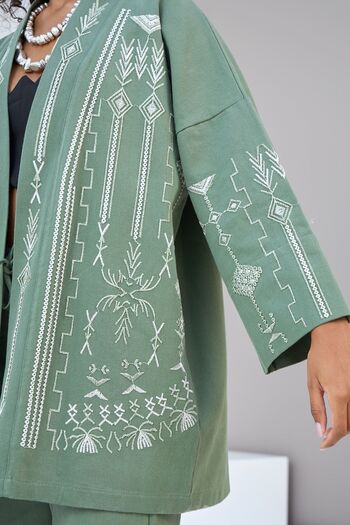 MİA NOURA Embroidery Detailed Kimono and Jacket Set