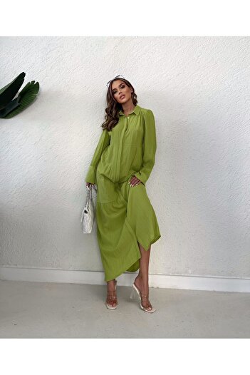 Bak'ap Long Hijab Shirt Dress - Seersucker Ruffle